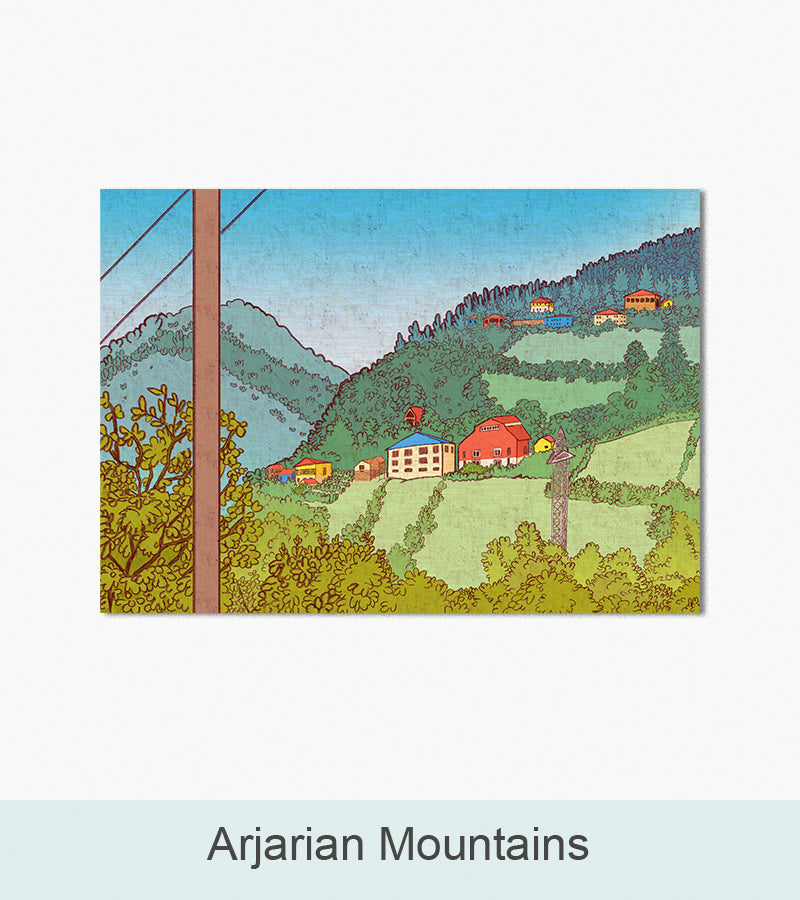 Nordlys Prints galleri: Arjarian Mountains. Værk af Julie Elisabeth Parkum.