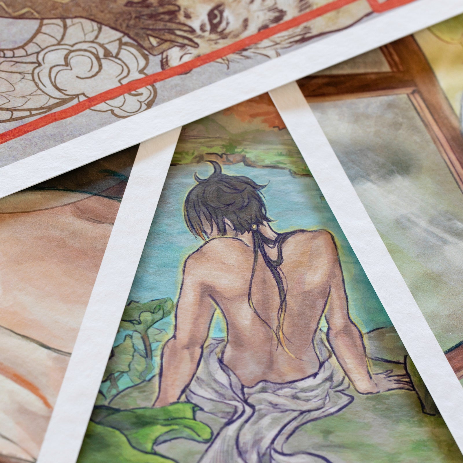 Giclée tryk på bord. Nordlys Print (mobilversion).