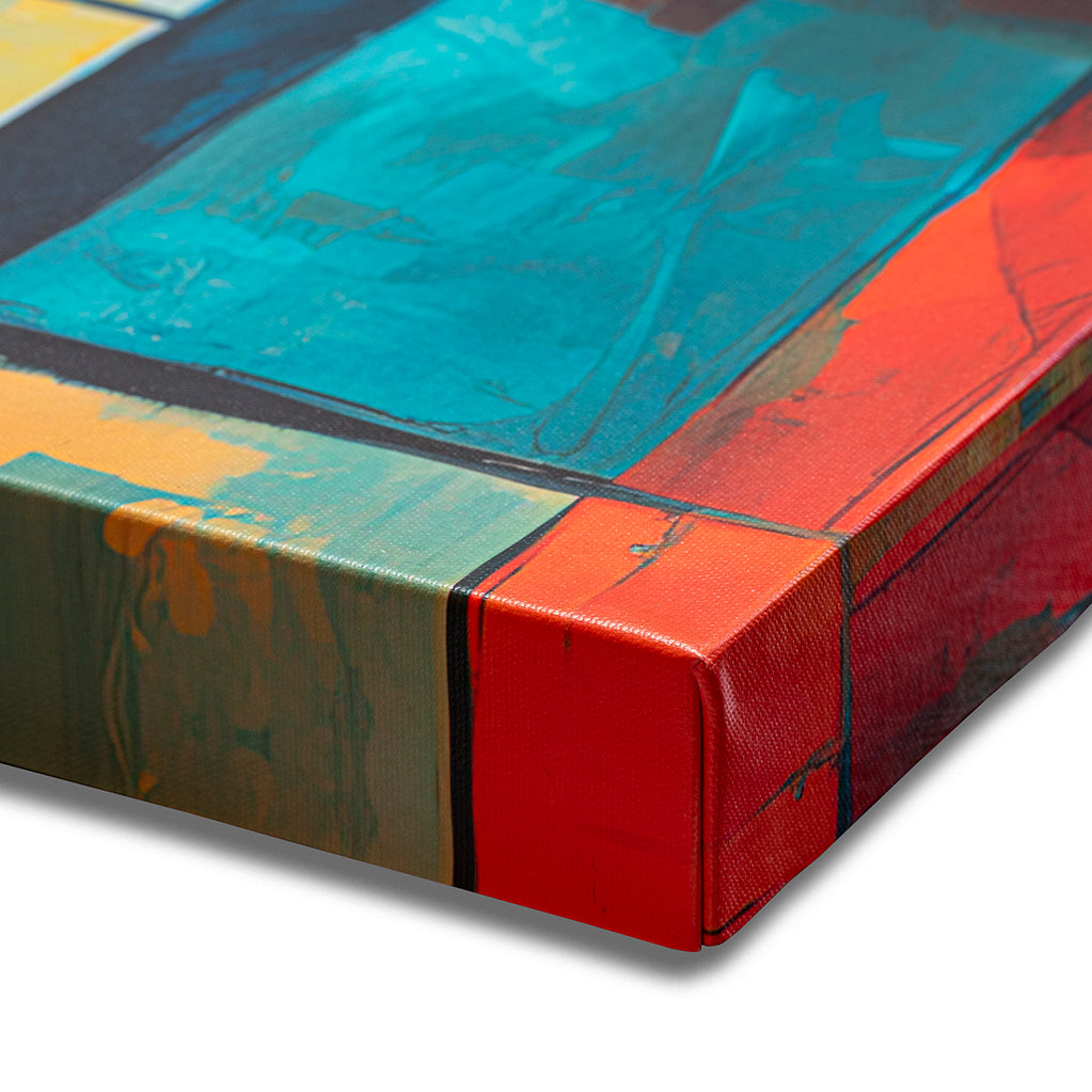 Lærred på blindramme: Detalje, som viser hjørne og kant.