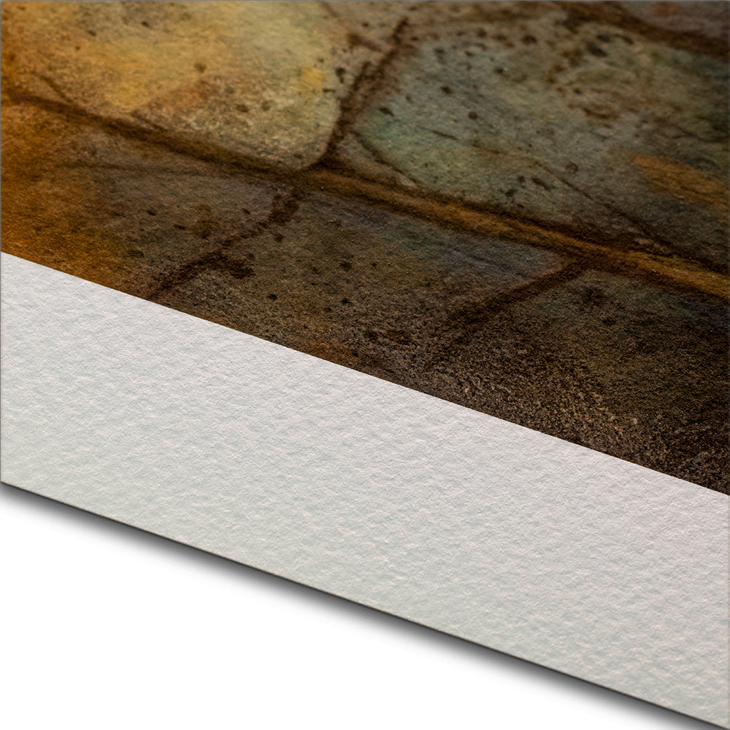 Giclée kunsttryk. Kantdetalje som viser papirets tekstur. Papir: Moab Entrada Rag Natural Coldpress.
